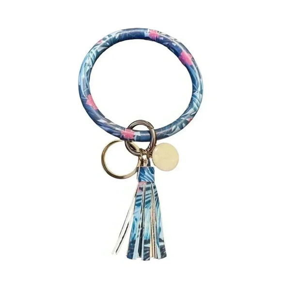 FASHION WOMEN LARGE BRACELET TASSEL ROUND KEYCHAIN RING WRISTBAND - Picture 1 of 2